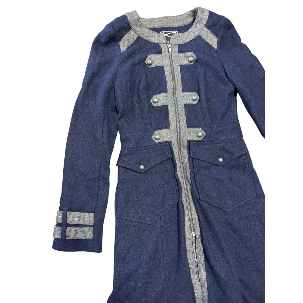 Free People Navy Blue Wool Blend Military Zip Front Coat Size 0